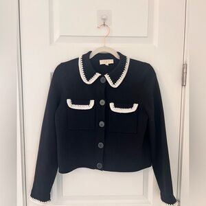 Sezane Betty Cardigan Black & Ecru Crochet - Size XXS